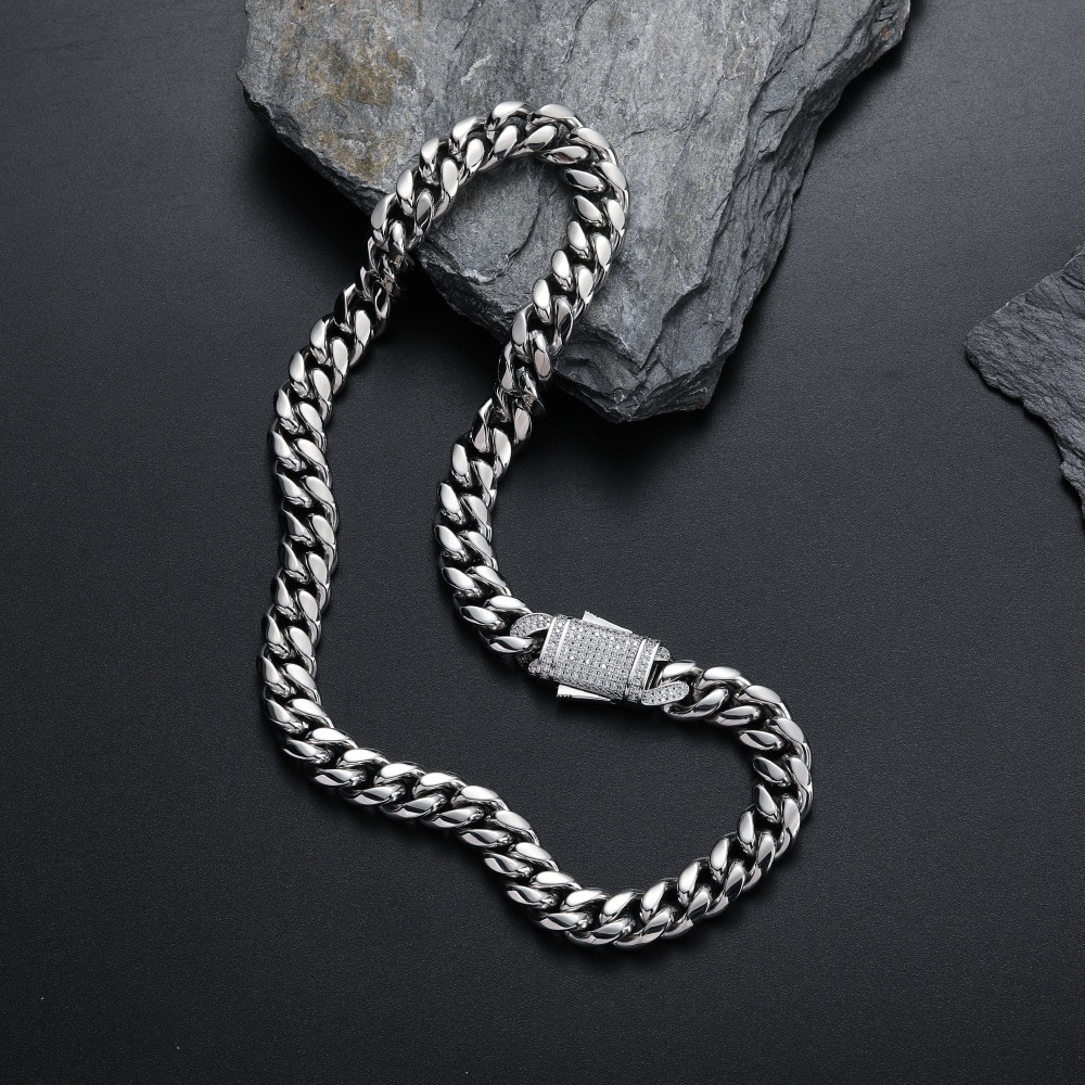 Lant Cuban Chain din otel inoxidabil, catarama cu inchidere tip buton ...