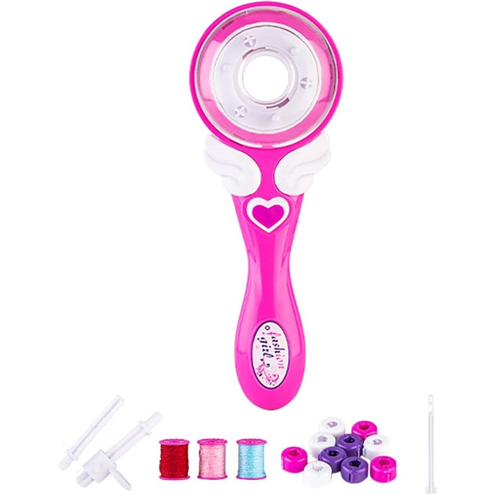 Hajfonó gép, érdekes és szórakoztató játék, egyszerű használat, kreatív és érdekes, cserélhető szálak, 360°-ban forgatható, elemes - WHIZZBRAID