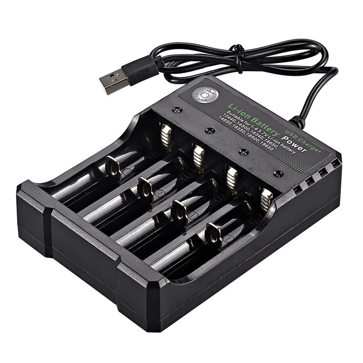 Incarcator Li-ion MRG M5D84A, Acumulator 18650 3, 7V, 4 Sloturi, USB 2A