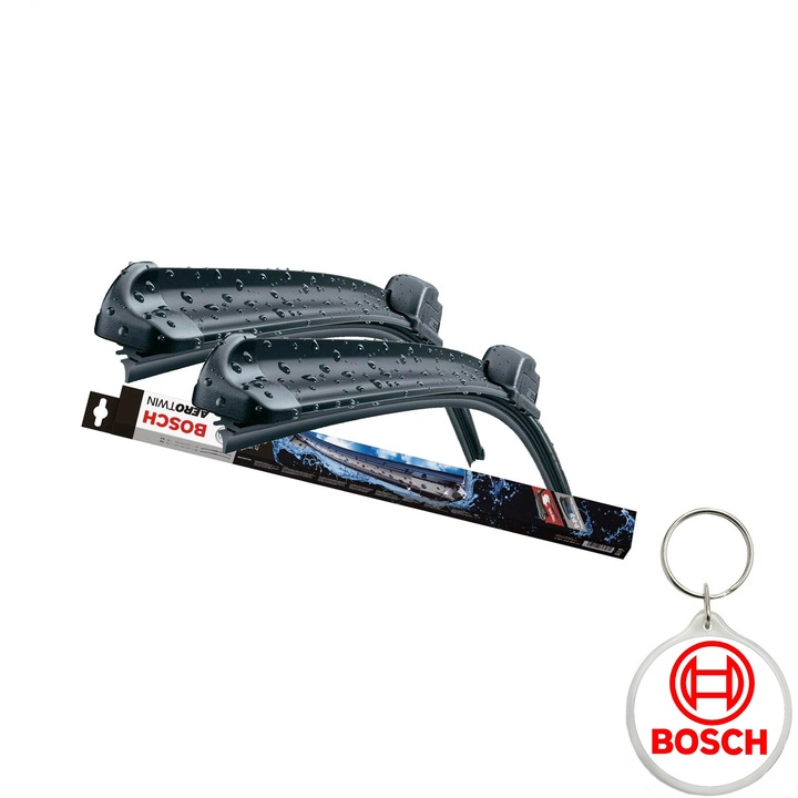 Bosch Aerotwin ablaktörlő lapát készlet, amely kompatibilis a 2007-2013-as Lada Kalina és a Bosch kulcstartóval, 2 db