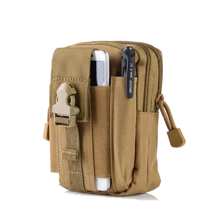 Водоустойчива чанта, KOTYS, 18 x 13 см с щипка за колан за Airsoft, Hunting, Walking, Trekking, Fishing, Running - бежово/кремав цвят