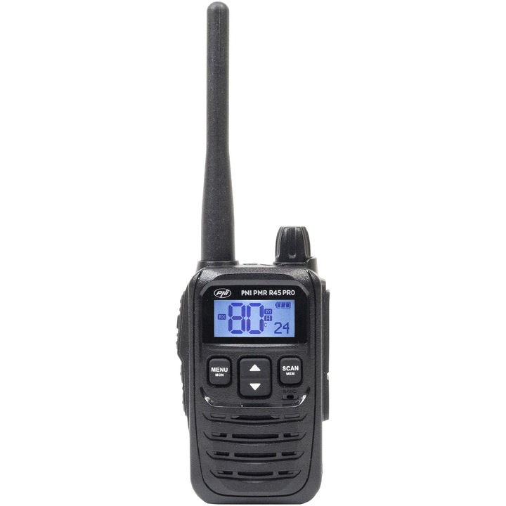 Преносима радиостанция PNI PMR R45 PRO 446MHz, 0.5W, 99 програмируеми канала, 16 PMR и 38 CTCSS и 104 DCS тона, Squelch 5 нива, VOX, TOT, BCL, Scan, Roger Beep