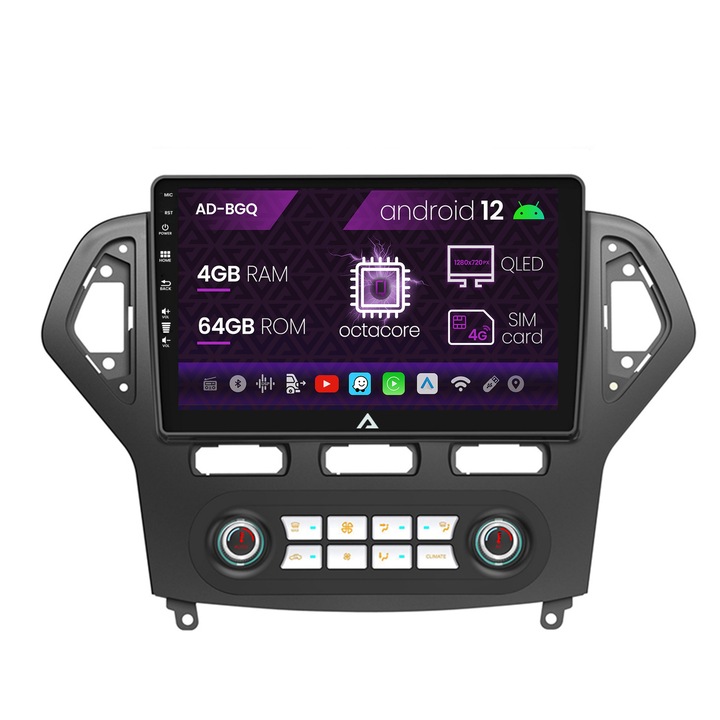 Navigációs autodrop Ford Mondeo (2007-2010) Automatikus klímavezérlés, Android 12, Q-Octacore, 4GB RAM, 64GB ROM, 9 hüvelyk - AD-BGQ9004, AD-BGRKIT127