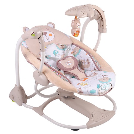 Balansoar Electric pentru Bebelusi Mavio®, Cantece de Leagan si Sunete Albe, Functie Temporizator, 5 Viteze de Leganare, Mod Vibratii, Usor de Instalat si Curatat, Bara pentru Jucarii Detasabila, Crem