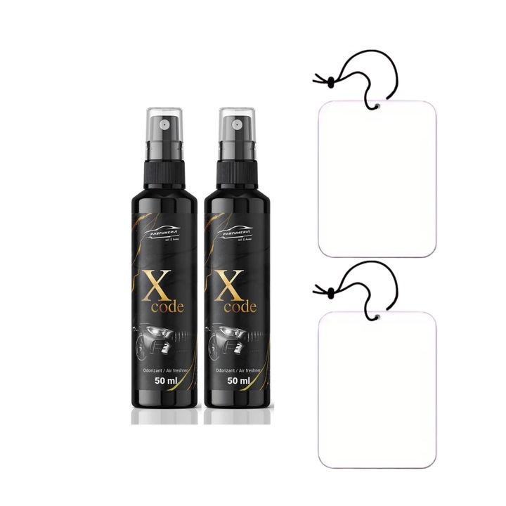 Odorizant auto set cu braduleti, Parfumeria Auto, Flacon, X code, anti-tabac, 50 ml