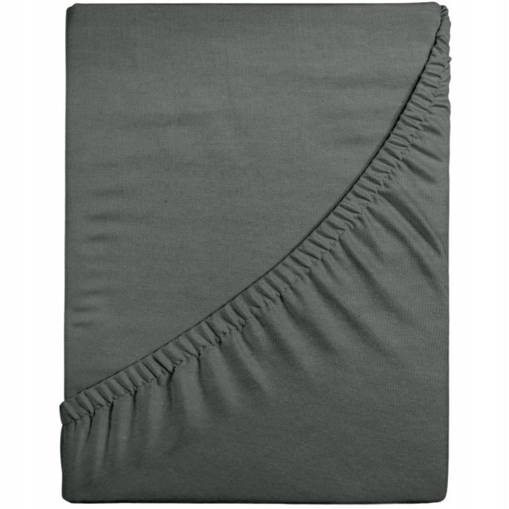 Cearsaf de pat cu elastic pentru saltea 120x200 cm grafit, Softimi, inaltime maxima 25 cm, 100% bumbac jerseu, 140g/m2, gros, cearceaf