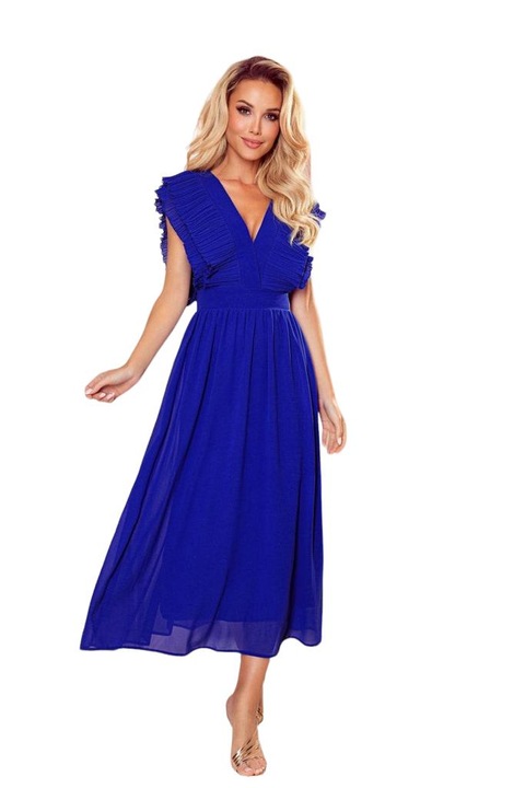 Развяваща се рокля, с рамене тип пеперуда, синя, размер L