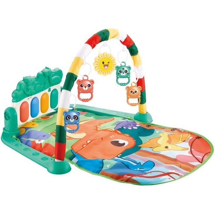 Centru de activitati cu pian 5 in 1 pentru dezvoltarea musculaturii picioarelor, sunete, jucarii zornaitoare "SOLTOY® Harmonium Dinosaur” Verde