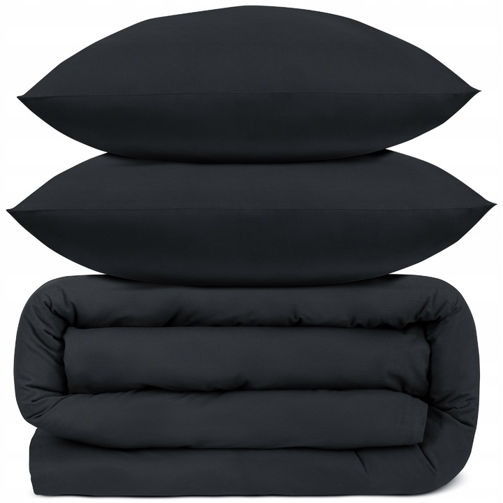 Set lenjerie de pat 200x220 + 2x70x80 negru, Softimi, antialergenica, bumbac 100%, 3 piese