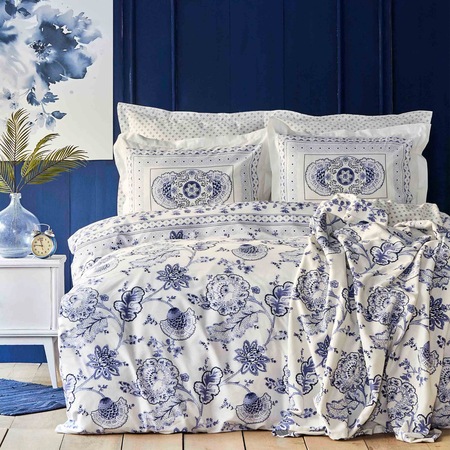 Lenjerie de pat pentru o persoana Karaca Home, Amar, Bumbac, Albastru, 3 piese
