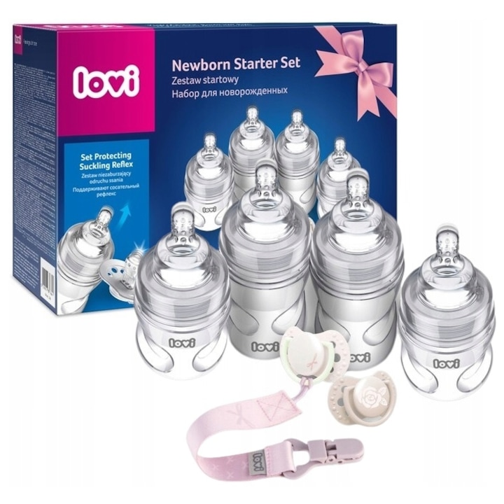 Set 4 biberoane medicale + suzeta,, Lovi, 2 x150ml + 2 x 250ml