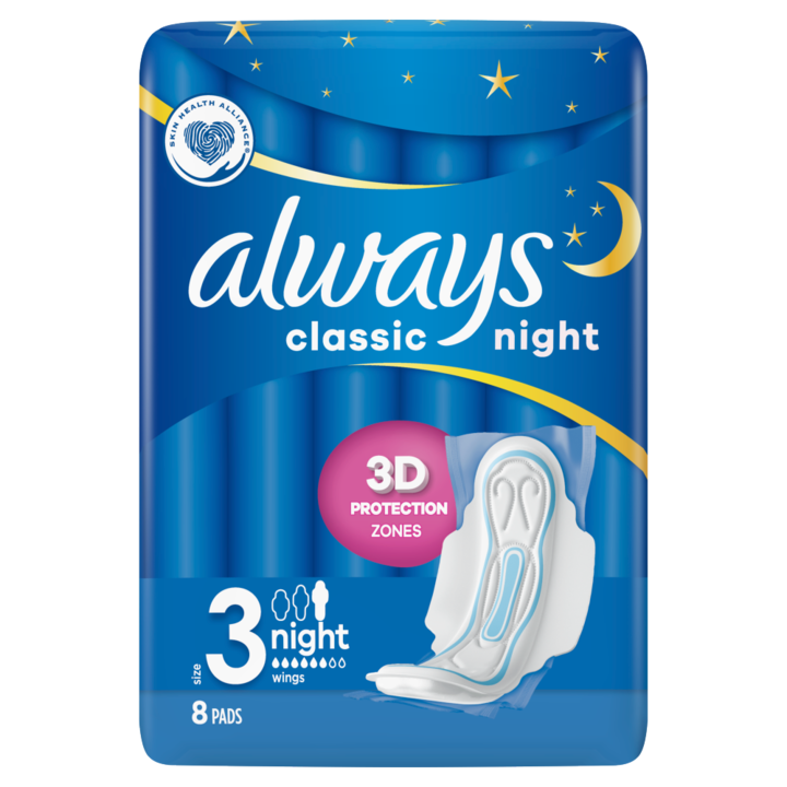 Tamponele sanitare de noapte Always Classic cu aripi (Marimea 3) X8