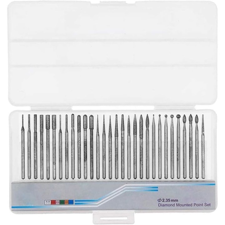 Комплект от 30 диамантени фрези QttvbTna, титаниево покритие, 120-150 песъчинки, 2,35 mm x 45 mm