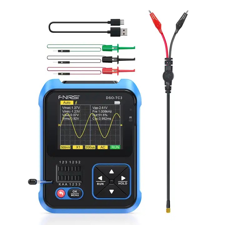 Osciloscop digital FNIRSI DSO-TC3 (Standard), cu rol de multimetru, generator de semnal, tester de tranzistori, masoara temperatura si umiditatea si cu senzor infrarosu