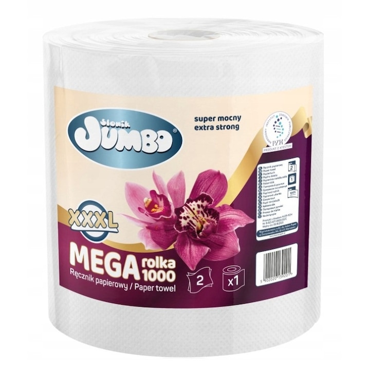 Fehér papírtörlő, Slonik Jumbo, konyhai, cellulóz anyagú, 2 rétegű