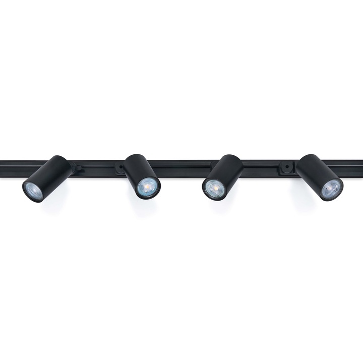 Steka Lite комплект LED GU10 x4 релсова лампа + 2 м релсов кабел, KOLORENO, GU10, IP20, черен