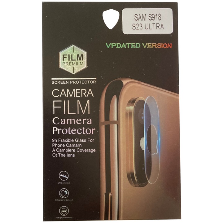 Folie de protectie, Sticla securizata, Lentila aparatului foto, Pentru Samsung Galaxy S23 Ultra, Negru