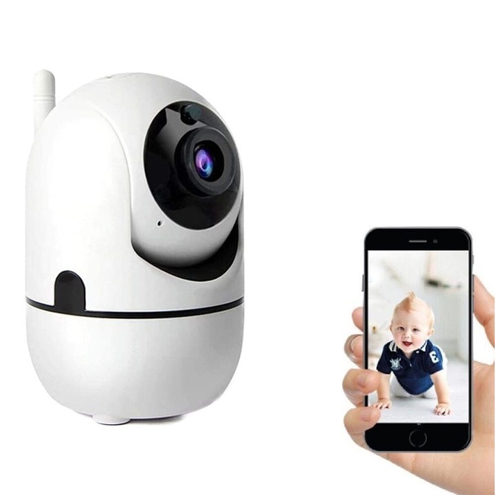 Camera IP WiFi, rotativa la 360°, Full HD, Night Vision, notificari telefonice, alb