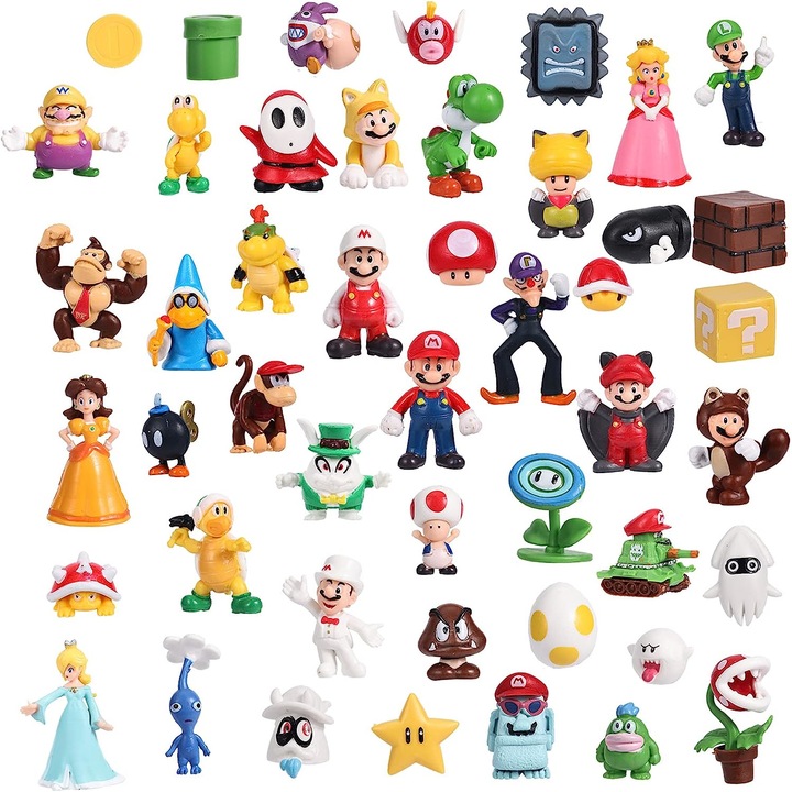 48 db Longziming figurából álló készlet, Super Mario Bros, PVC, többszínű