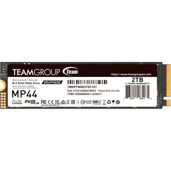 Solid-State Drive, TeamGroup, SSD, M.2, 2TB, 7000 MB/s, 7400 MB/s, NVMe, 3.7 mm, Multicolor