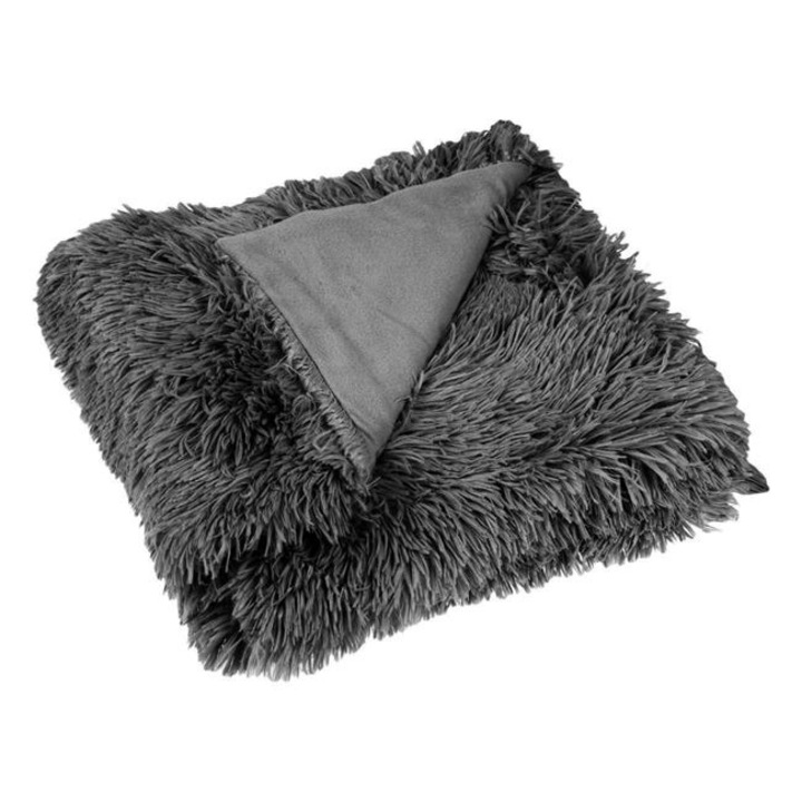 Декоративно одеяло Shopiens® Fluffy, с мека рошава текстура, сиво, 160 х 130 см