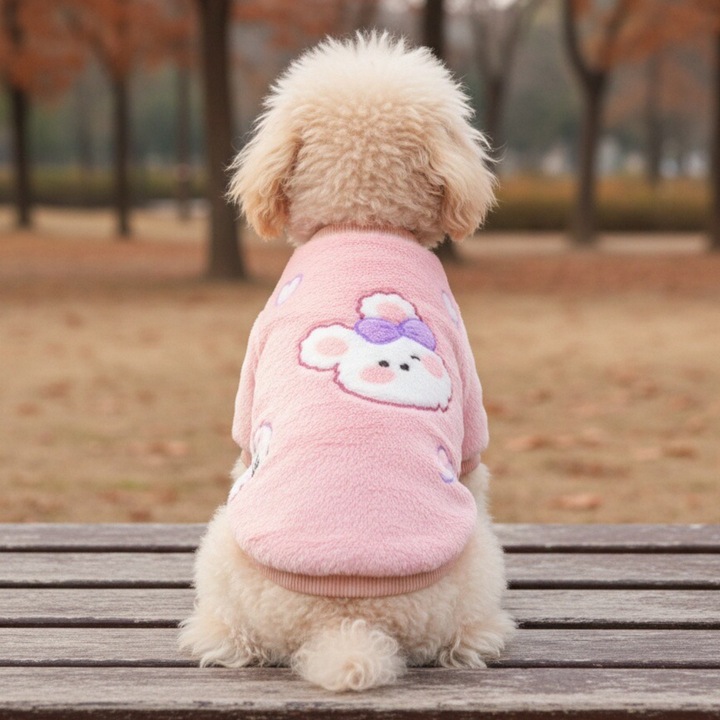 Bluza cocolino pentru caini, cu imprimeu grafic, MDL-01B, roz, L