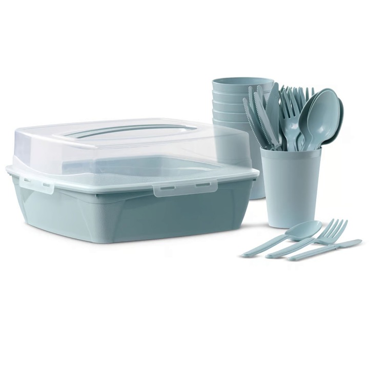 Set complet pentru picnic, 32 piese, 6 persoane, menta, Domotti
