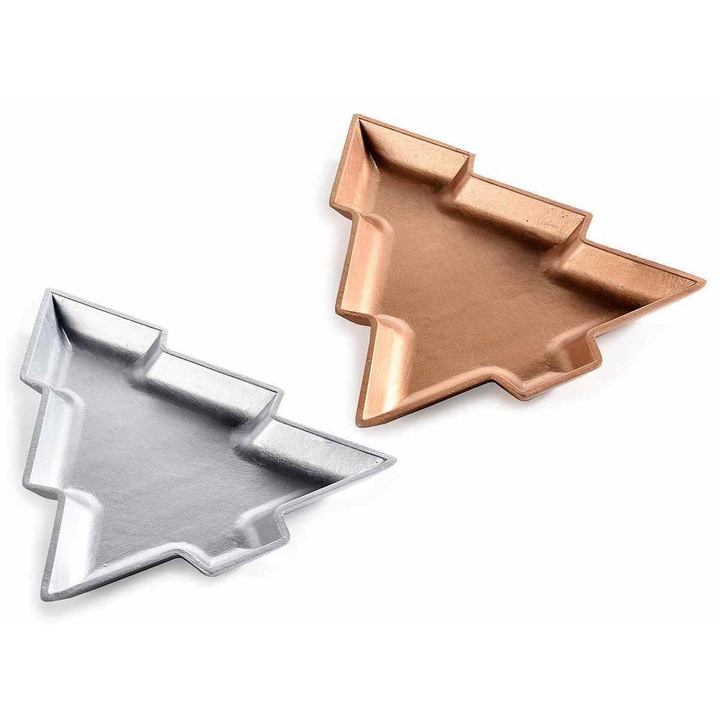 Set 2 platouri lemn argintiu cupru 26.5x29.5 cm