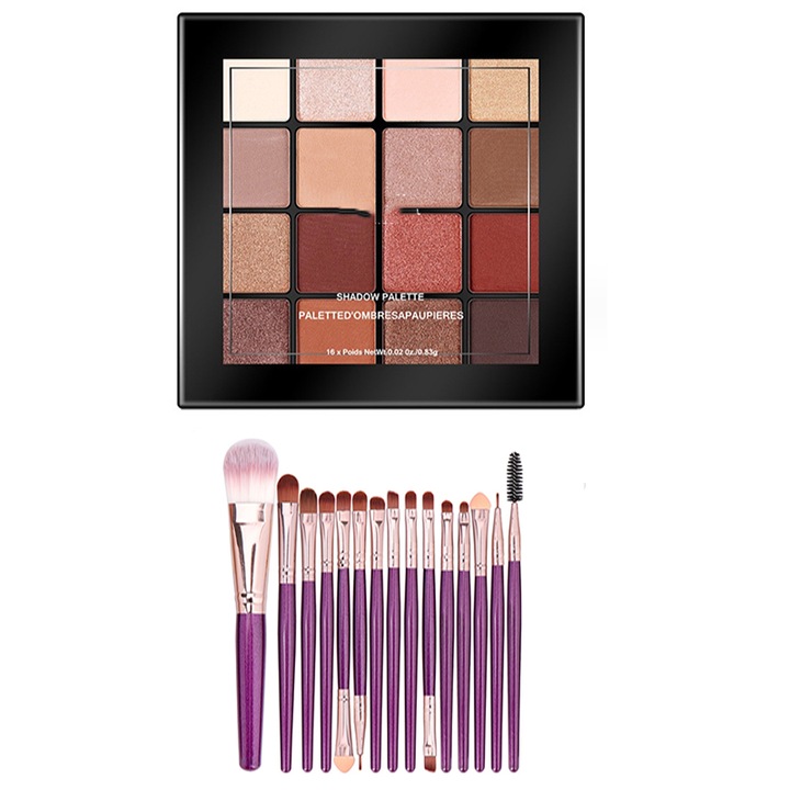 Paleta farduri pleoape, Cu 15 pensule, Multicolor