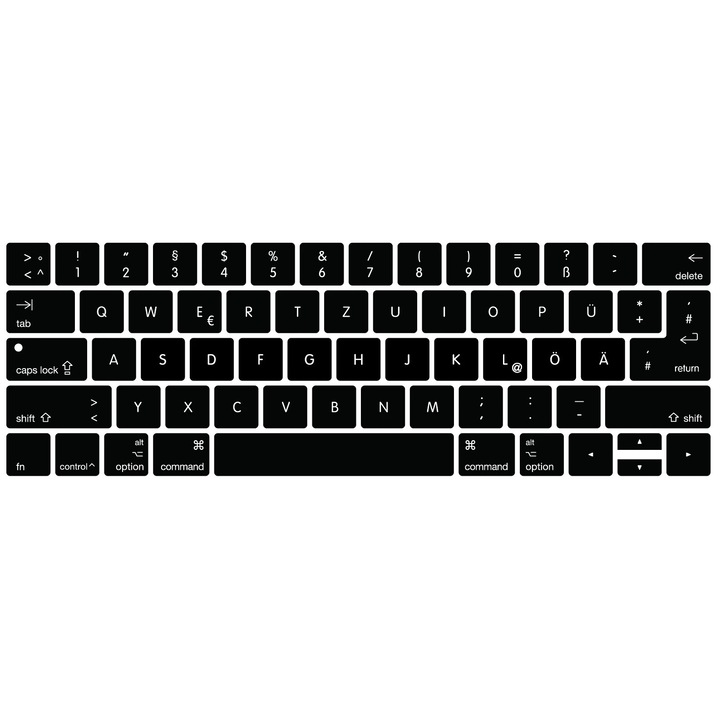 Protectie din silicon pentru tastatura, model limba germana, culoare neagra, compatibila cu MacBook PRO 13 15 inch cu Touch Bar pentru Model A2159 A1989 A1990 A1706 A1707 (2019 2018 2017 2016)