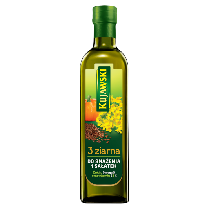 Ulei de rapita cu 3 cereale, Kujawski, Cu uleiuri din seminte de in si dovleac, 750 ml
