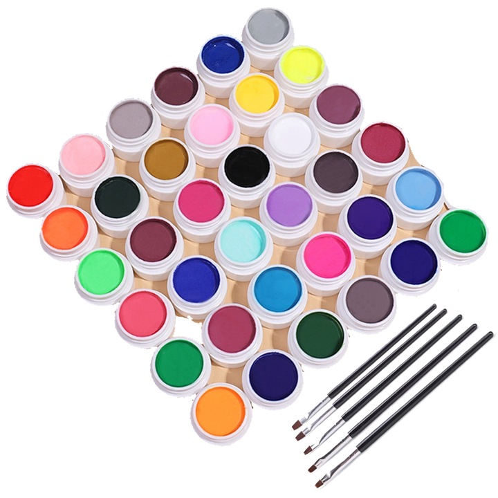 Set 36 geluri pentru manichiura, Cu 5 pensule, Multicolor