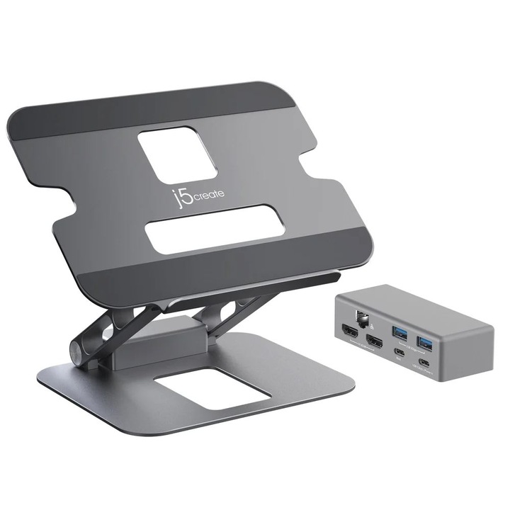Suport laptop cu docking station j5create JTS427, pana la 16", USB-C, HDMI, 4K