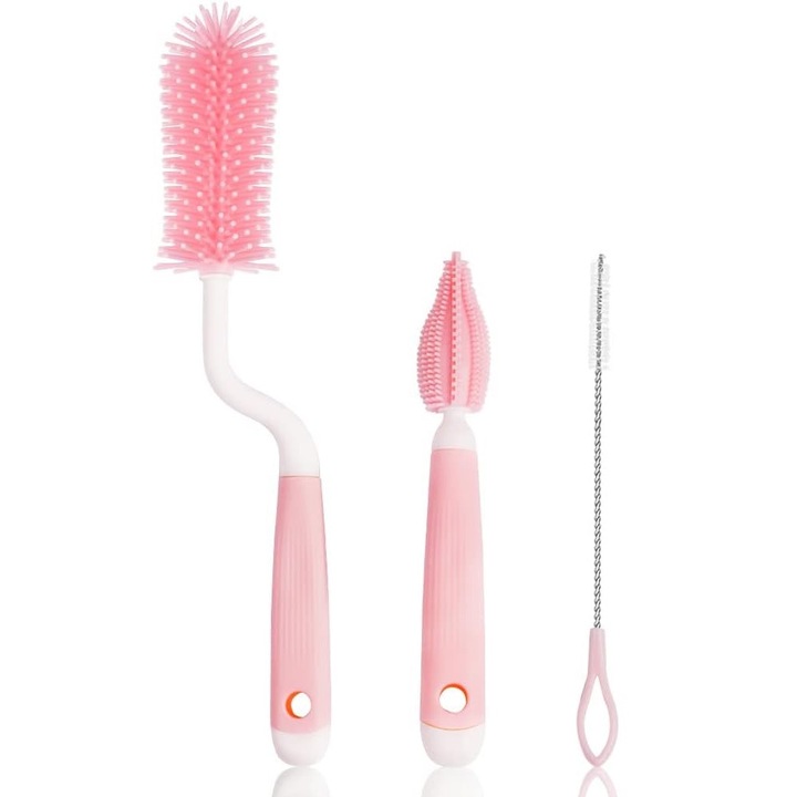 Set 3 Perii de Silicon Igiena pentru Curatarea Biberoanelor, Tetinelor, Suzetelor si Paharelor