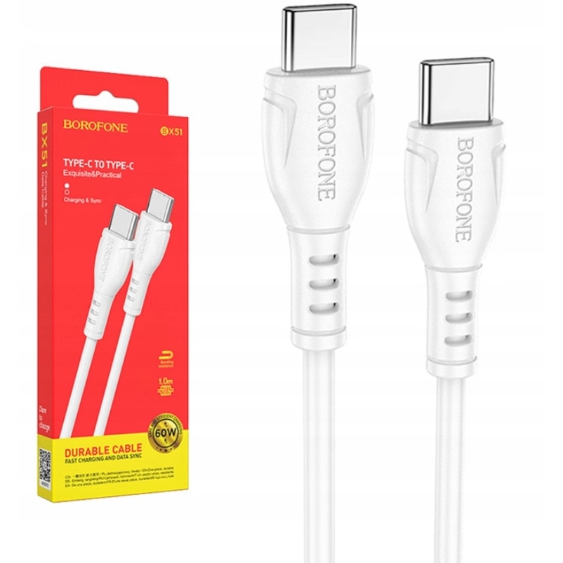 Кабел Borofone, BX51 Triumph, Type C-Type C 60W, 3A Бързо зареждане ...