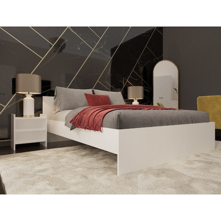 Спалня Delizia 160, бял цвят, пале 18мм, 1 легло, 1 гардероб, 1 скрин, 2 нощни шкафчета, FICHI
