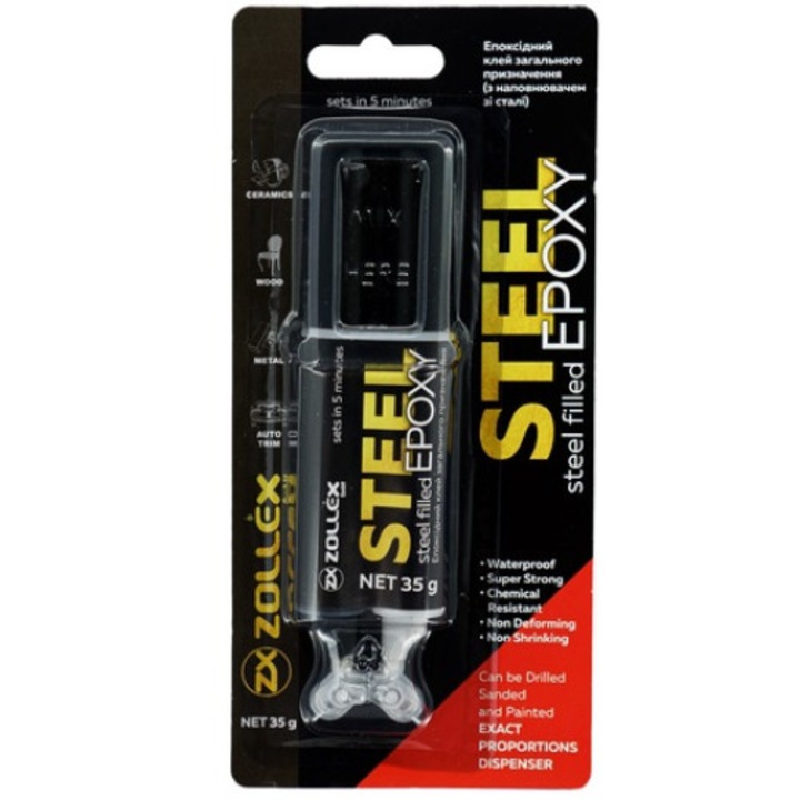 Adeziv bicomponent ZOLLEX Steel Epoxy ST-400, 35 g, negru