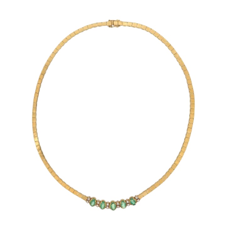 Colier 18K cu Diamante Naturale 0.32ct. G-I VS1-VS2 si Smaralde Naturale 1.72ct. SI 36.16g