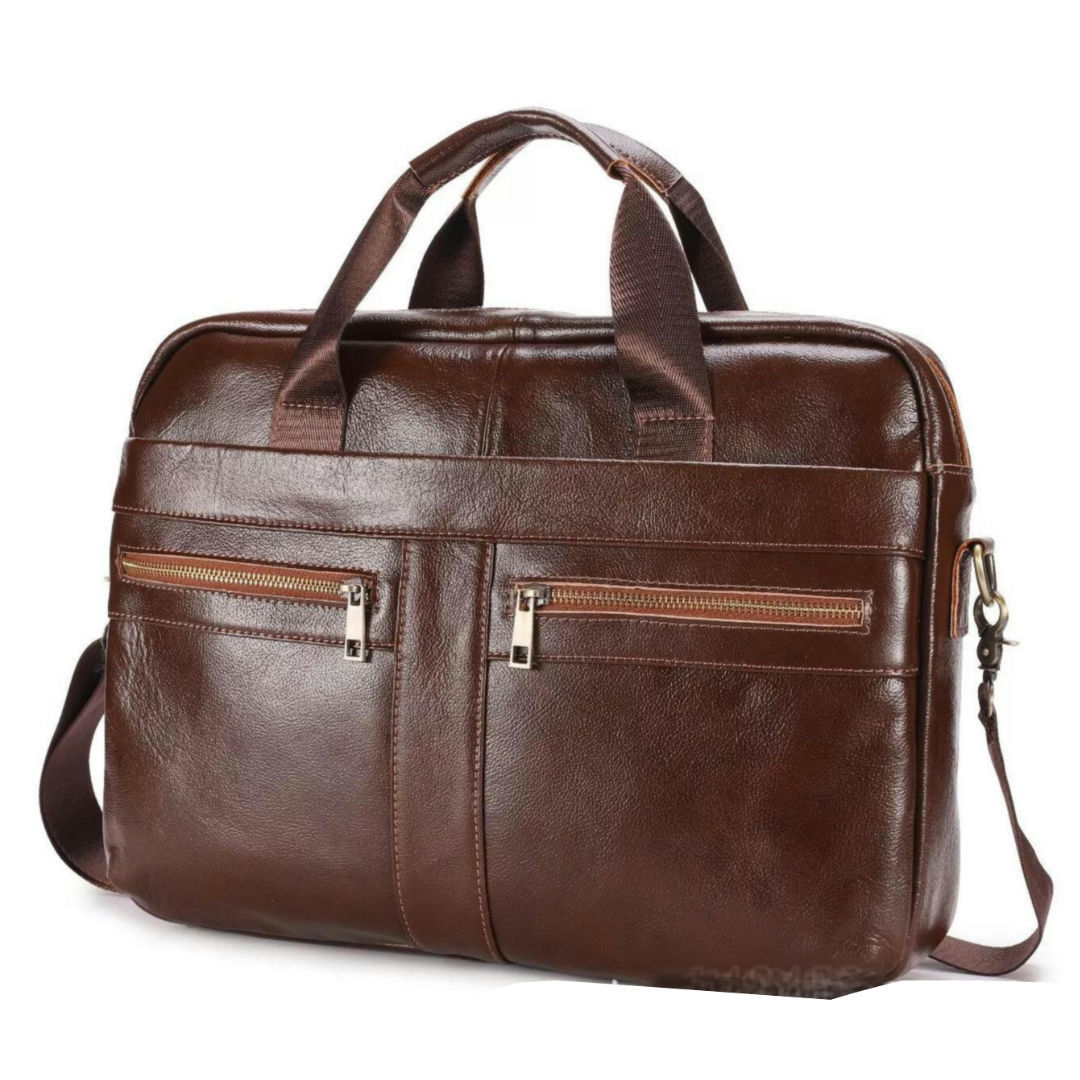 Geanta Laptop Din Piele Naturala, Geanta laptop portabila，14"，Fudisenn®, de umar, de mana, Servieta business ，pentru barbati din piele de bovina primul strat，maro，39x28x7cm