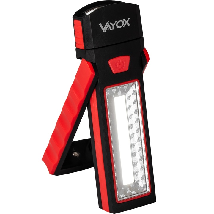 Фенер за механична работилница Vayox, VA0101, LED + COB 120lm, С регулируема магнитна стойка, Преносим, Захранван от батерии, Черен