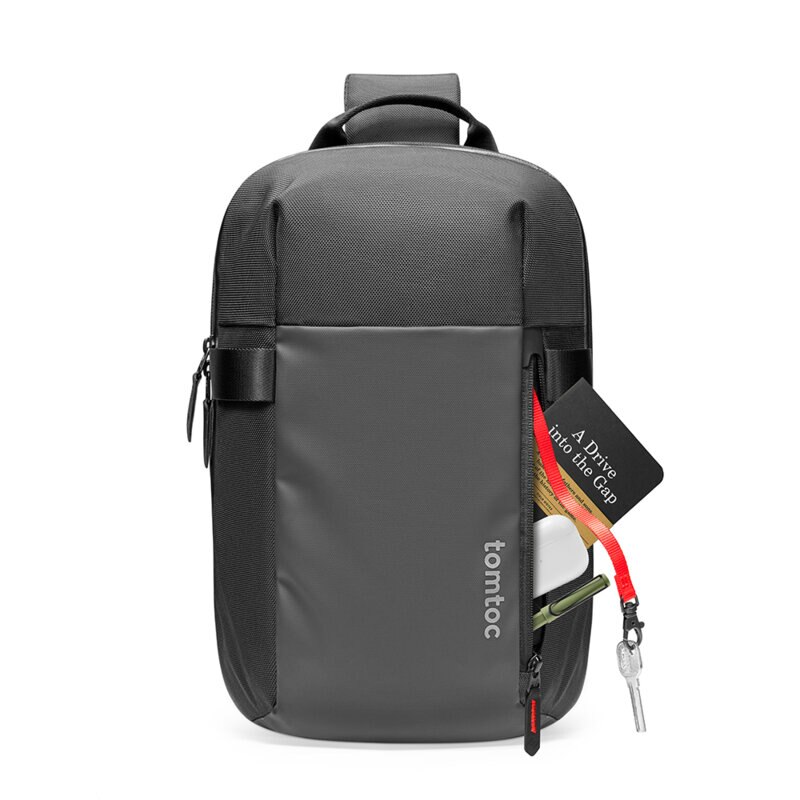 Ghiozdan pentru laptop, Sling Bag, buzunare multiple, diagonala maxima 14", 9L capacitate, PET, Negru