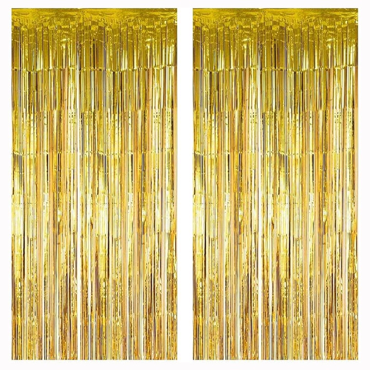 Set 2 Bucati Perdea Decorativa Teno®, din folie auriu metalizat, pentru petreceri aniversare