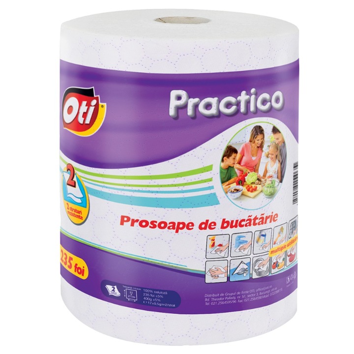 Prosop de bucatarie Oti Practico, 2 straturi, 235 foi, insertii mov, monorola