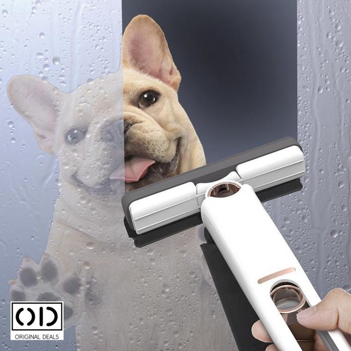 Mop de Mana cu Sistem de Autostoarcere Automat a Lichidului, pentru Curatat Geamuri, Mobila, si Multisuprafete, Indeparteaza Apa, Praful, Parul si Murdaria, 2 Bureti Inclusi in Pachet, ORIGINAL DEALS