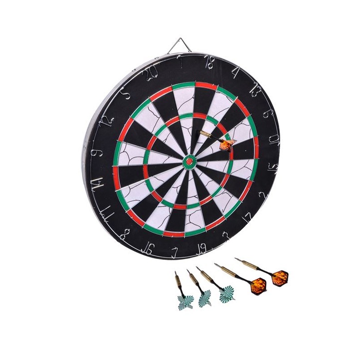 Darts játékkészlet Tábla 6 db nyíllal, 46 cm, 2 oldal, ATU-085079
