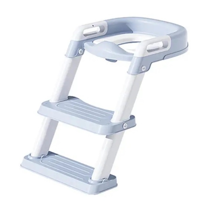 Reductor toaleta pentru copii, Little Mom Kids Steps Blue pliabil cu scara, inaltime reglabila in 2 pozitii, suprafata antiderapanda si colac moale