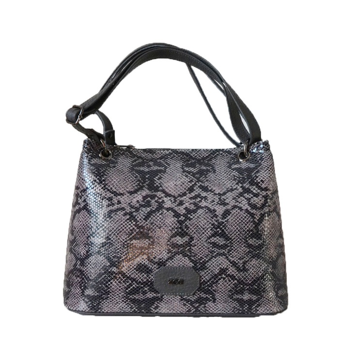 Geanta Dama, Zea, Casual, Piele Naturala Tip Sarpe Gri, Lucrata Manual, Inchidere Cu fermoar, Doua Manere Reglabile, 30x25x18xcm