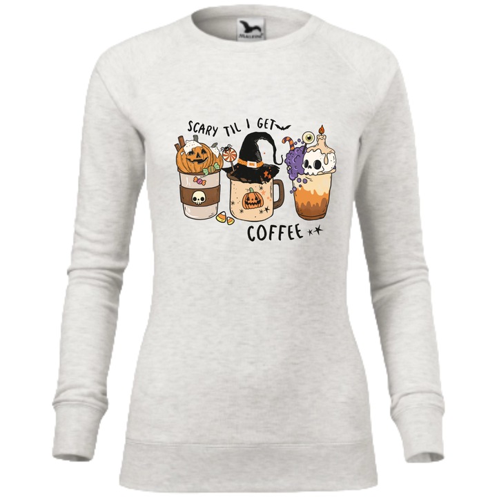 Bluza amuzanta, Personalizata Halloween - Halloween Coffee, Dama, Crem Melanj, Marime S