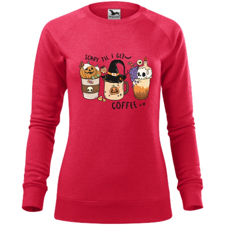 Bluza amuzanta, Personalizata Halloween - Halloween Coffee, Dama, Rosu Melanj, Marime S