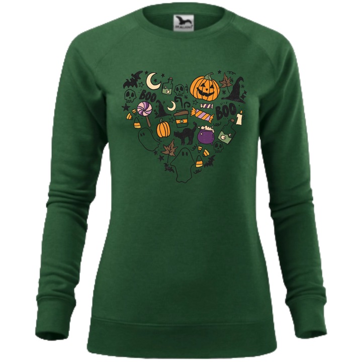 Bluza amuzanta, Personalizata Halloween - Halloween Love, Dama, Verde Melanj, Marime S